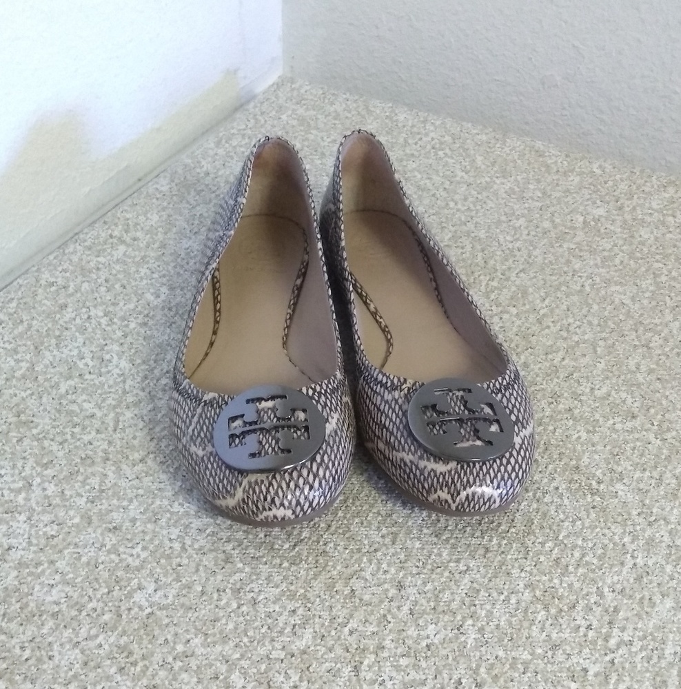 Tory Burch Brown Python Print Leather Flat Shoes - image 1